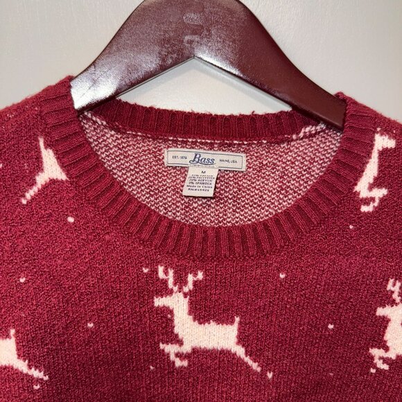 Bass Womens Knit Sweater With Reindeer Pattern Size M Red & White - Picture 2 of 5